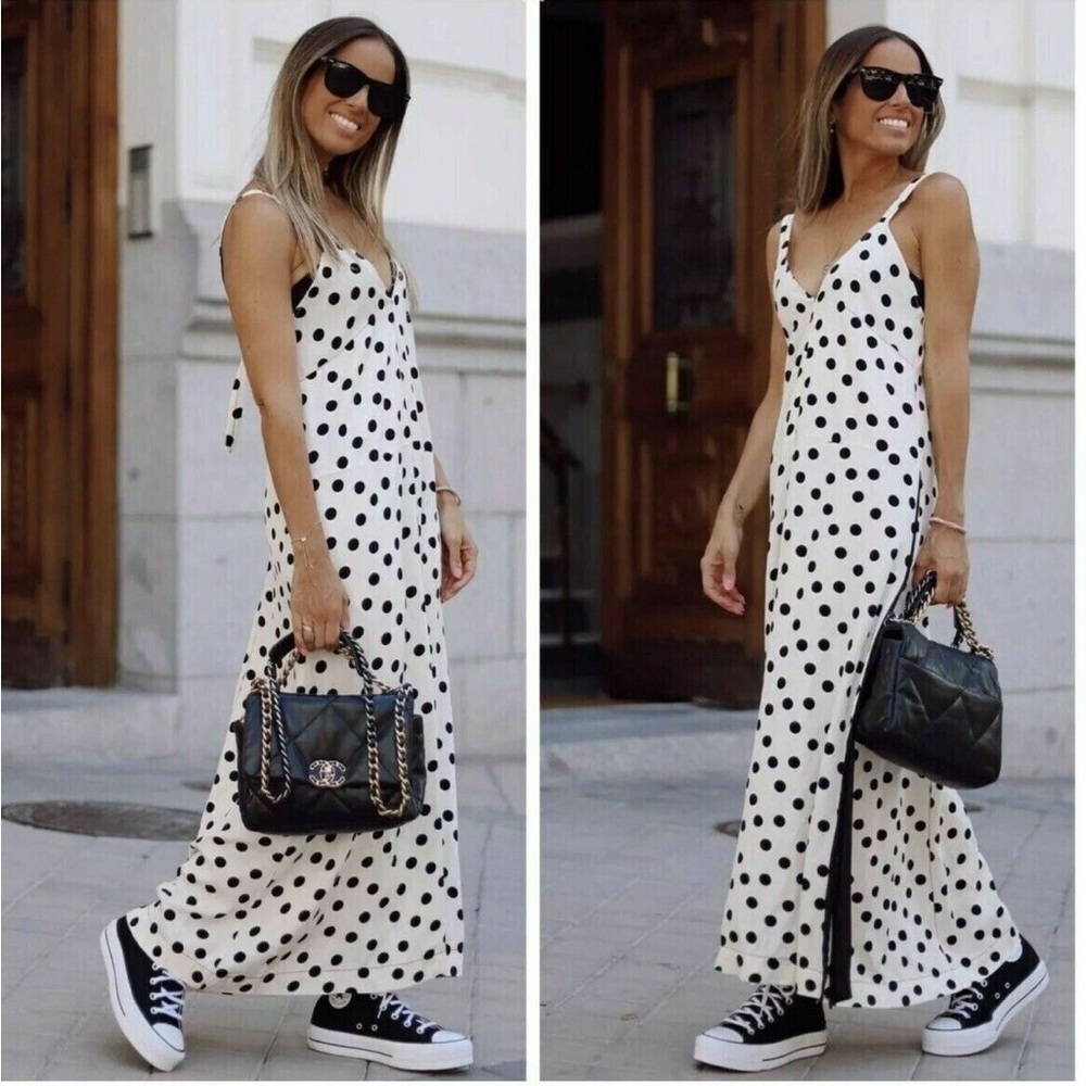 ZARA STUDIO POLKA DOT SLIP MAXI DRESS - Picture 3 of 16